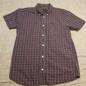 Mens Rvca button up. Plaid with blue white and red